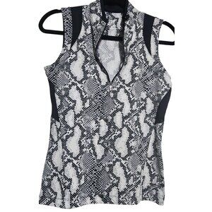 Tail Woman White Snake Print Zip Sleeveless Top XS Black Gray Athleisure Sporty